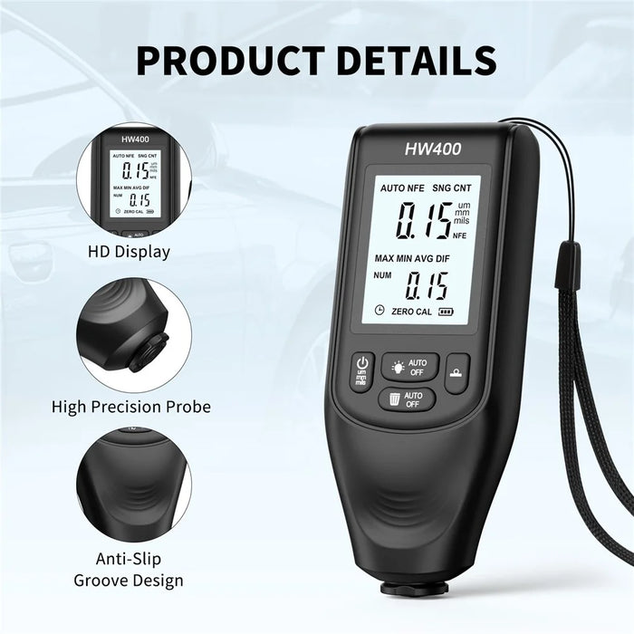 HW400 Automobile Thickness Gauge Car Paint Tester Thickness Coating Measuring Tool - Black - 4