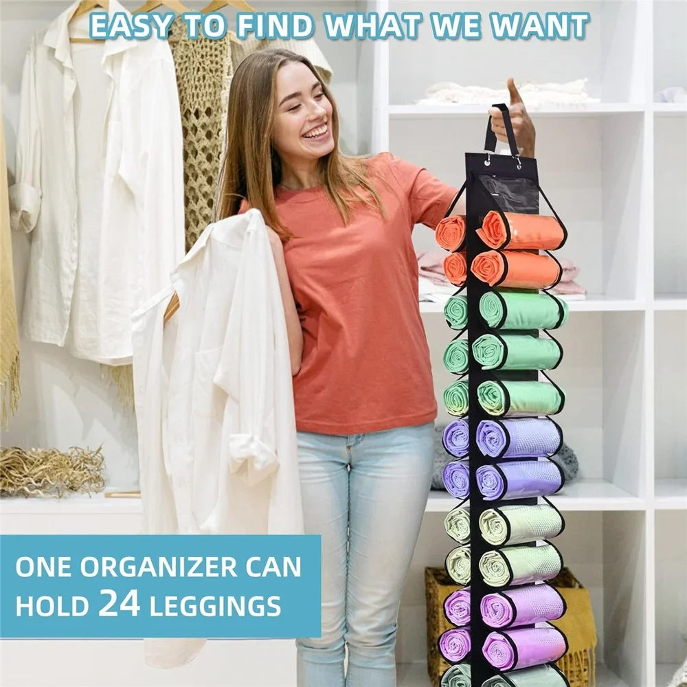 24 Pockets Dual-Sided Hanging Storage Bag Wardrobe Door Back Leggings Vest Towels Organizer - Black - 4