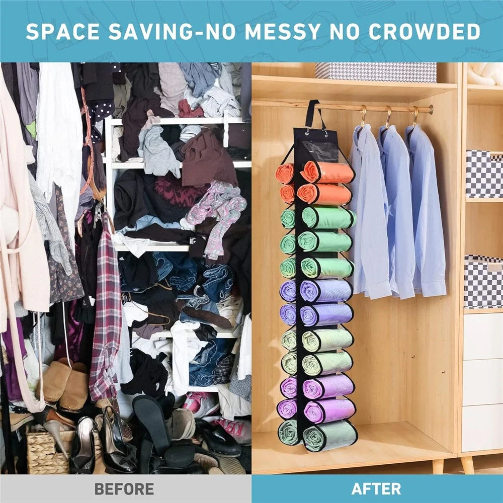 24 Pockets Dual-Sided Hanging Storage Bag Wardrobe Door Back Leggings Vest Towels Organizer - Black - 6