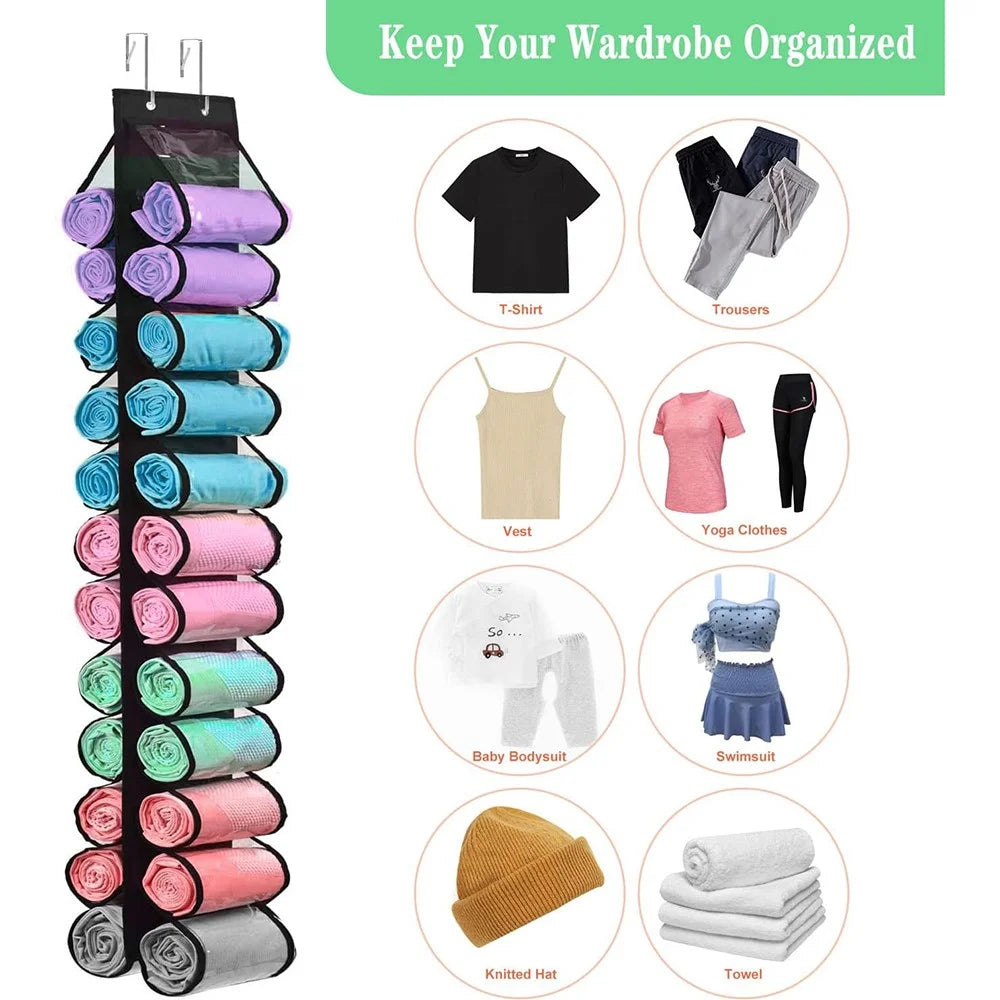 24 Pockets Dual-Sided Hanging Storage Bag Wardrobe Door Back Leggings Vest Towels Organizer - Black - 7