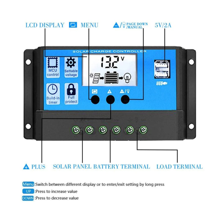 Power Inverter 18W Solar Panel 30A LCD Display Solar Controller 300W Car RV Power Converter - Yellow / 12V to 220V - 3