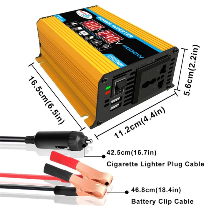 Power Inverter 18W Solar Panel 30A LCD Display Solar Controller 300W Car RV Power Converter - Yellow / 12V to 220V - 7