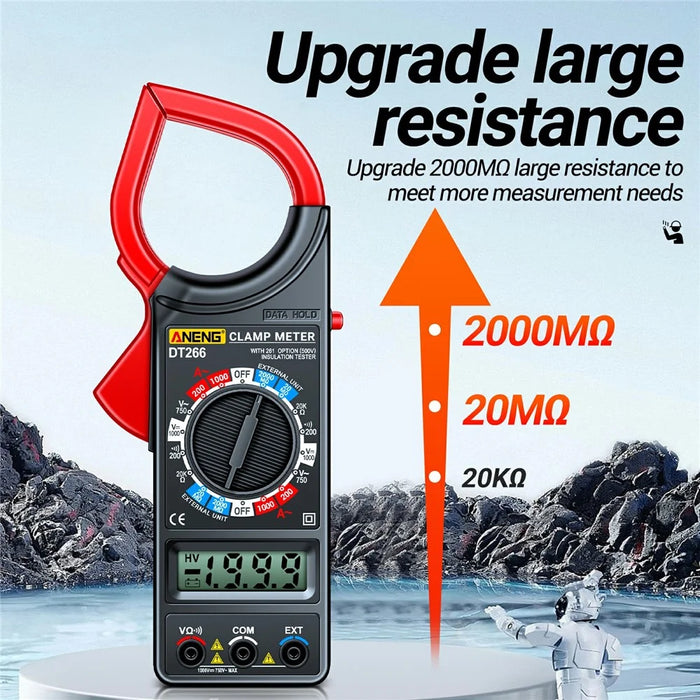 ANENG DT266 Digital Clamp Meter Voltage Current Resistance Tester 1999 Counts Multimeter - Red - 3
