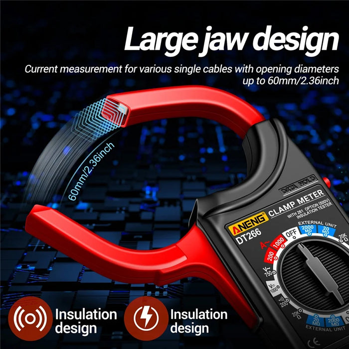 ANENG DT266 Digital Clamp Meter Voltage Current Resistance Tester 1999 Counts Multimeter - Red - 4
