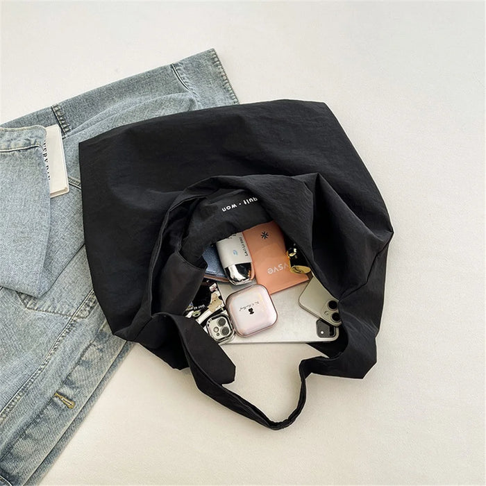 Student Underarm Bag Large Cloth Shoulder Bag Daypack Purse Handbag - Black - 2