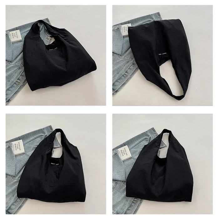 Student Underarm Bag Large Cloth Shoulder Bag Daypack Purse Handbag - Black - 3