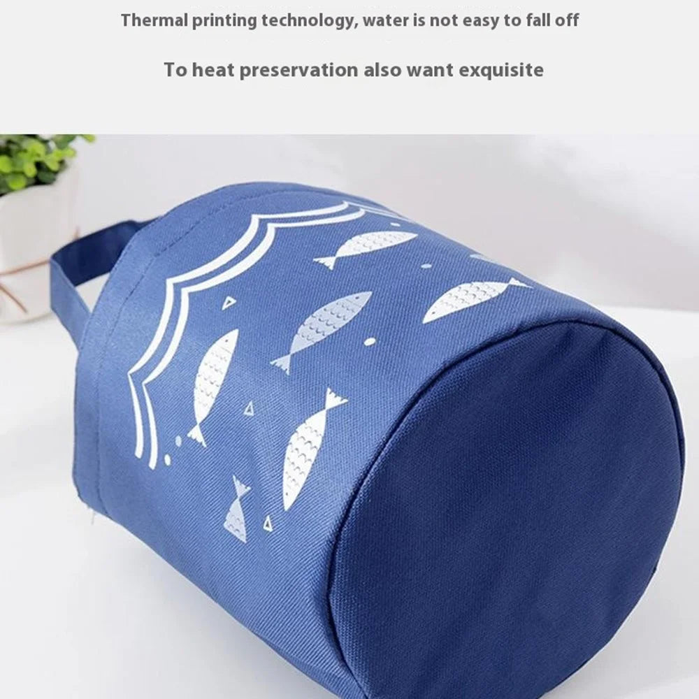 Lunch Tote Bag Oxford Cloth Insulated Lunch Cooler Bag Food Container Carrying Handbag - Navy Blue - 2