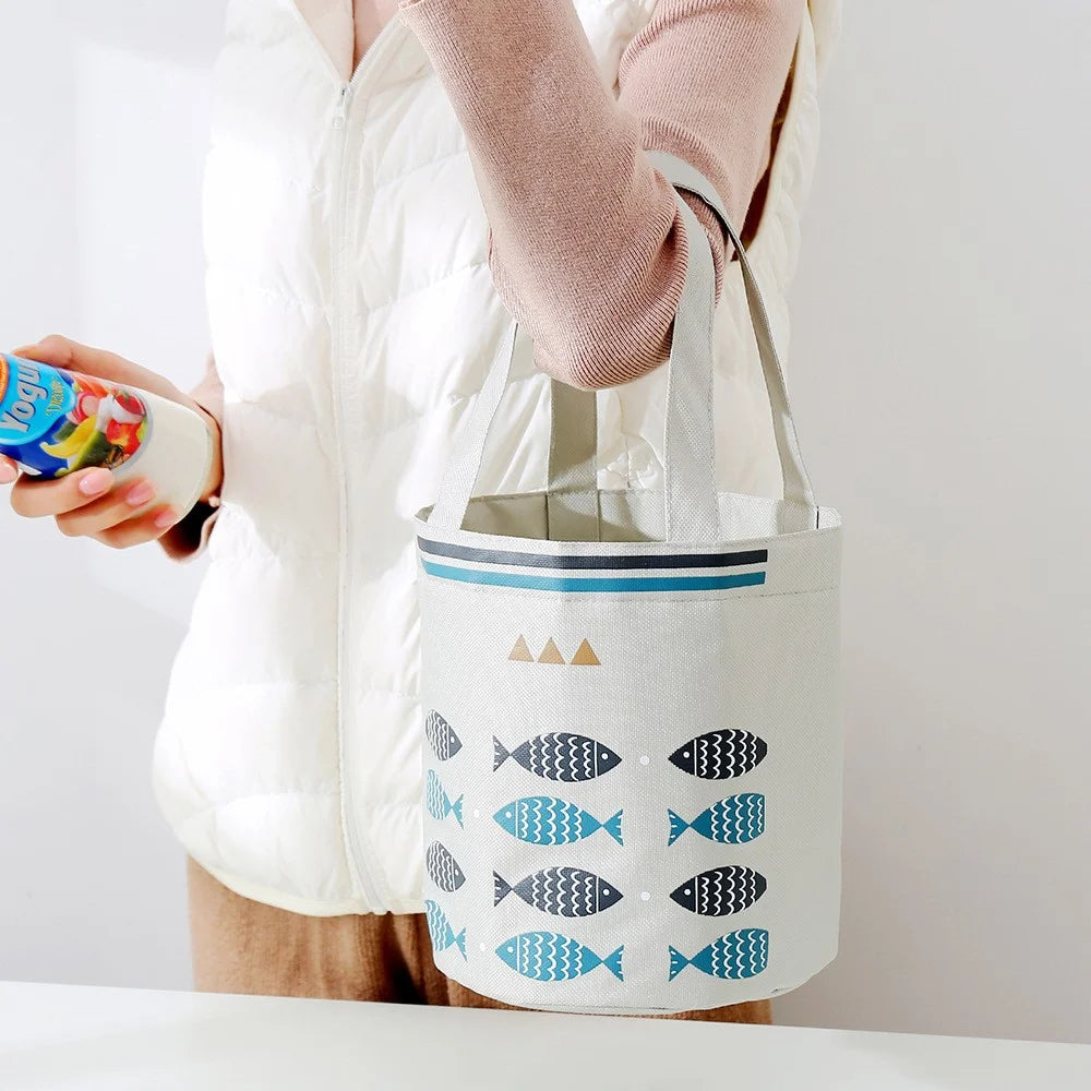 Lunch Tote Bag Oxford Cloth Insulated Lunch Cooler Bag Food Container Carrying Handbag - Navy Blue - 5