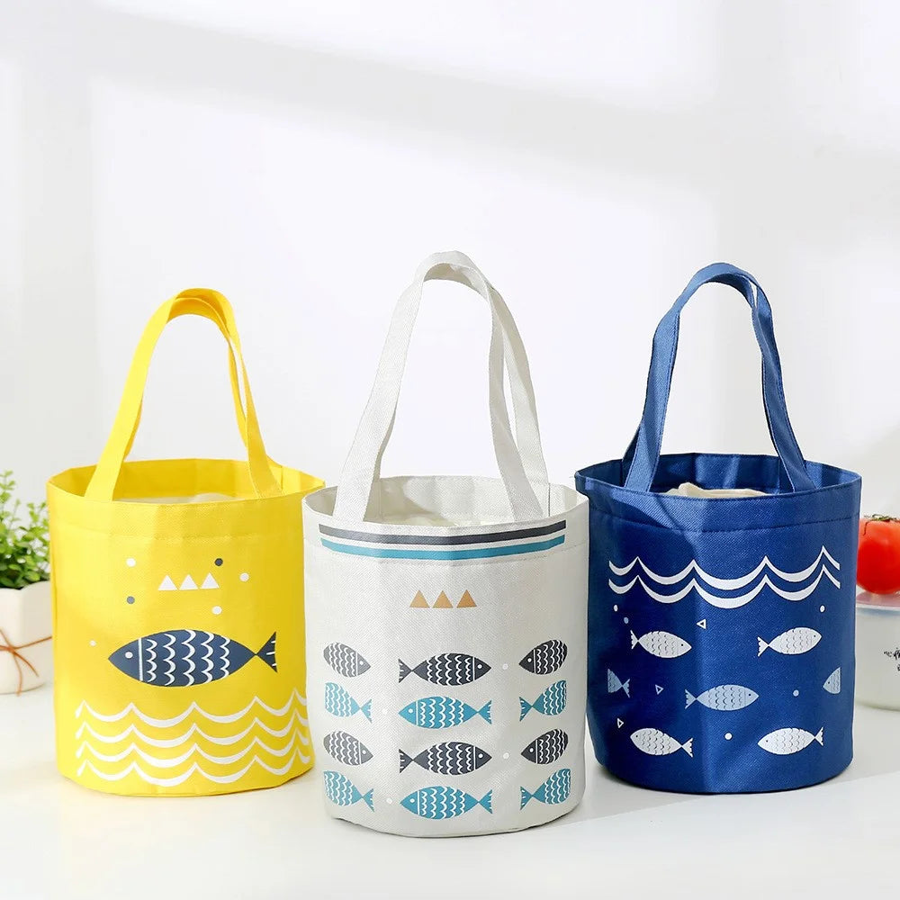 Lunch Tote Bag Oxford Cloth Insulated Lunch Cooler Bag Food Container Carrying Handbag - Navy Blue - 6