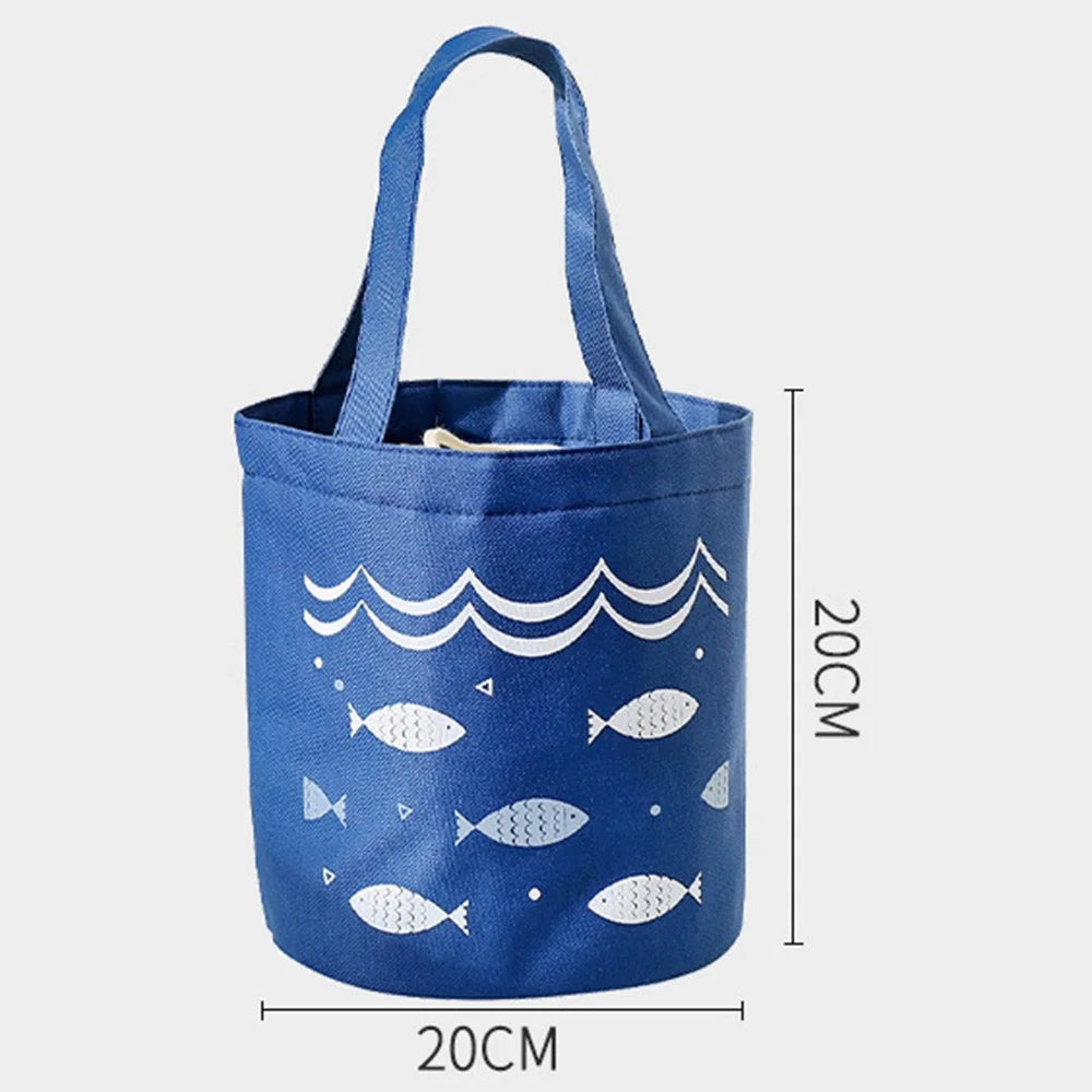 Lunch Tote Bag Oxford Cloth Insulated Lunch Cooler Bag Food Container Carrying Handbag - Navy Blue - 7