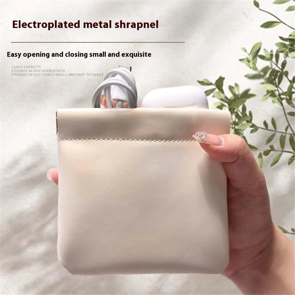 12 x 11cm Auto Closure PU Storage Pouch for Cables, Earphones, Chargers, and Lipstick (Size: S) - Apricot - 3