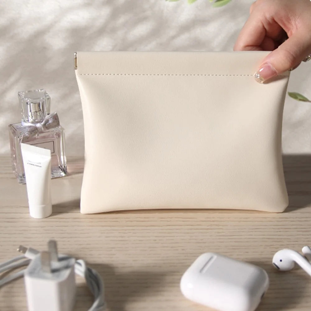 12 x 11cm Auto Closure PU Storage Pouch for Cables, Earphones, Chargers, and Lipstick (Size: S) - Apricot - 4
