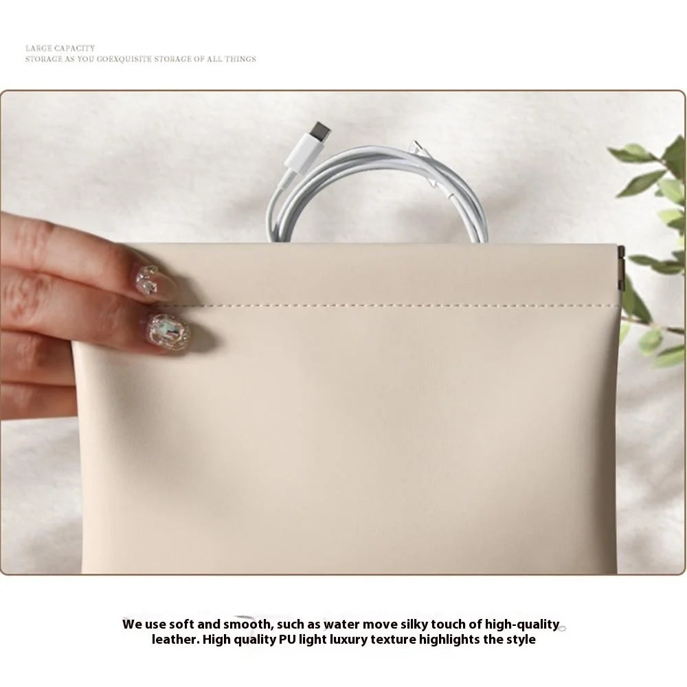 12 x 11cm Auto Closure PU Storage Pouch for Cables, Earphones, Chargers, and Lipstick (Size: S) - Apricot - 6