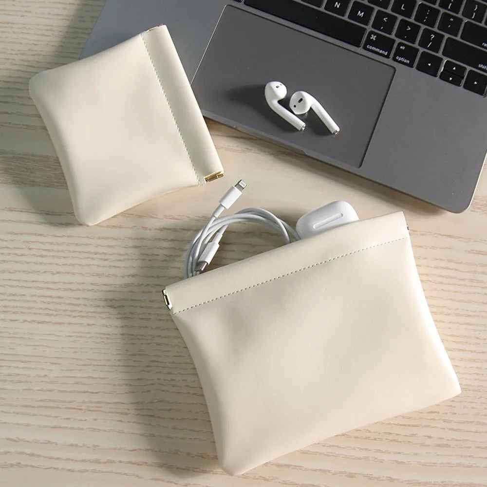 12 x 11cm Auto Closure PU Storage Pouch for Cables, Earphones, Chargers, and Lipstick (Size: S) - Apricot - 7
