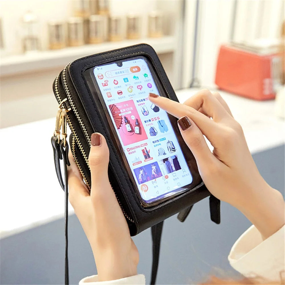 FOREVER MIYIN SJ617 Women's Shoulder Bag Crossbody Bag Sensitive Touch Screen Film Window Design Leather Wrist Bag Handbag Phone Storage Pouch - Wine Red - 3