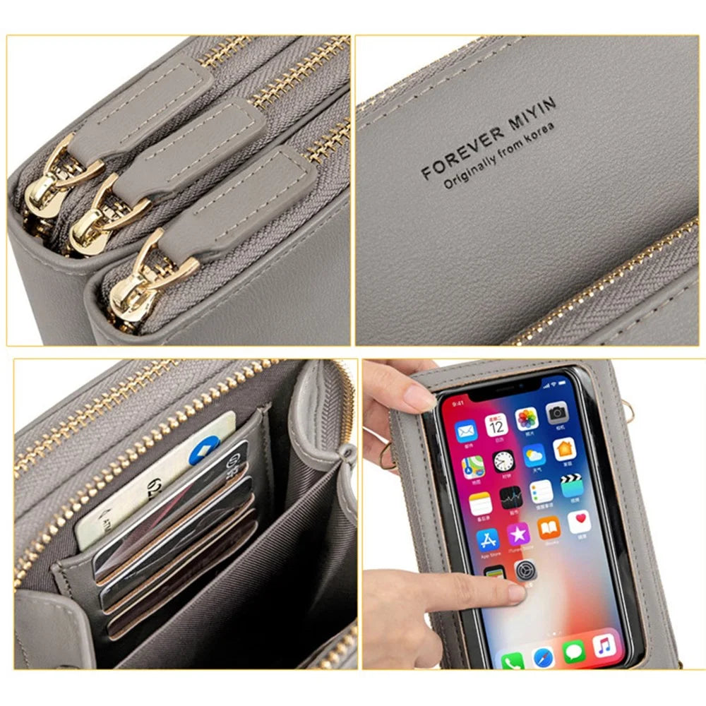 FOREVER MIYIN SJ617 Women's Shoulder Bag Crossbody Bag Sensitive Touch Screen Film Window Design Leather Wrist Bag Handbag Phone Storage Pouch - Wine Red - 6