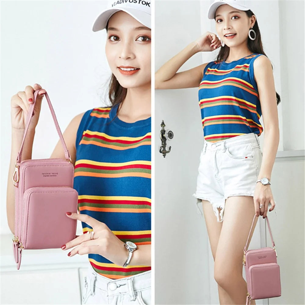 FOREVER MIYIN SJ617 Women's Shoulder Bag Crossbody Bag Sensitive Touch Screen Film Window Design Leather Wrist Bag Handbag Phone Storage Pouch - Wine Red - 7