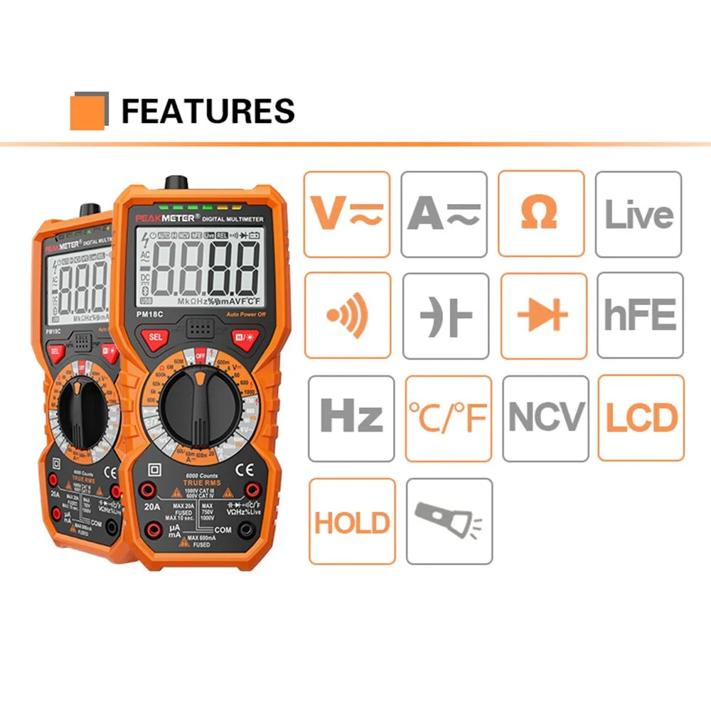 PEAKMETER PM18C Multimeter High-Precision Digital Display Voltage Current Resistance Tester - 3