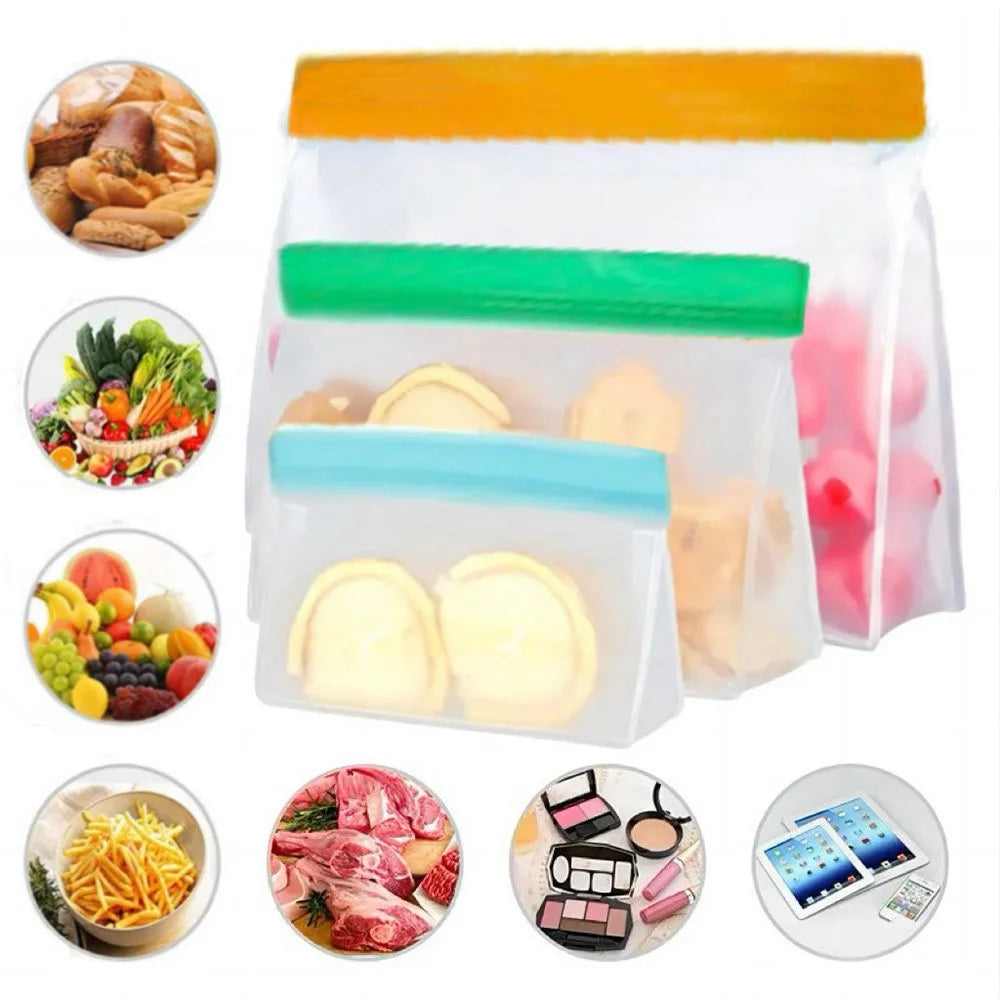 3Pcs / Set S+M+L Kitchen Refrigerator Storage Bag PEVA Food Fresh-Keeping Sealing Pouch (BPA-Free, No FDA Certified) - 1