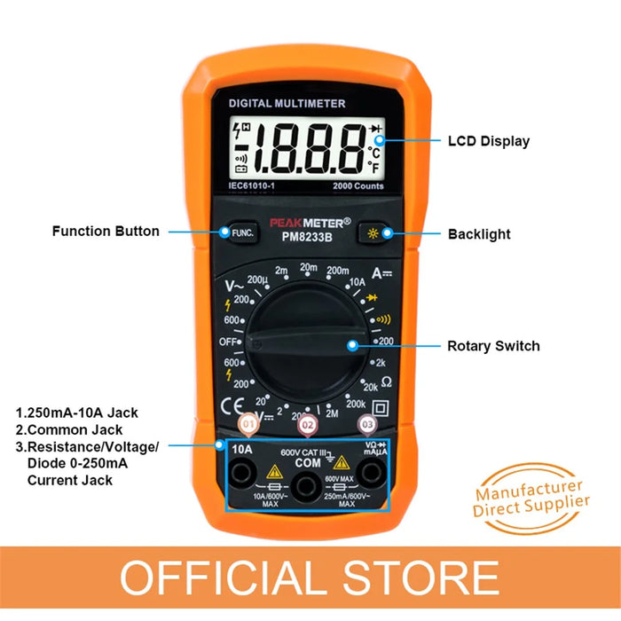 PEAKMETER PM8233B Pocket Size LCD Display Digital Multimeter AC / DC Voltage Tester with Backlit - 4