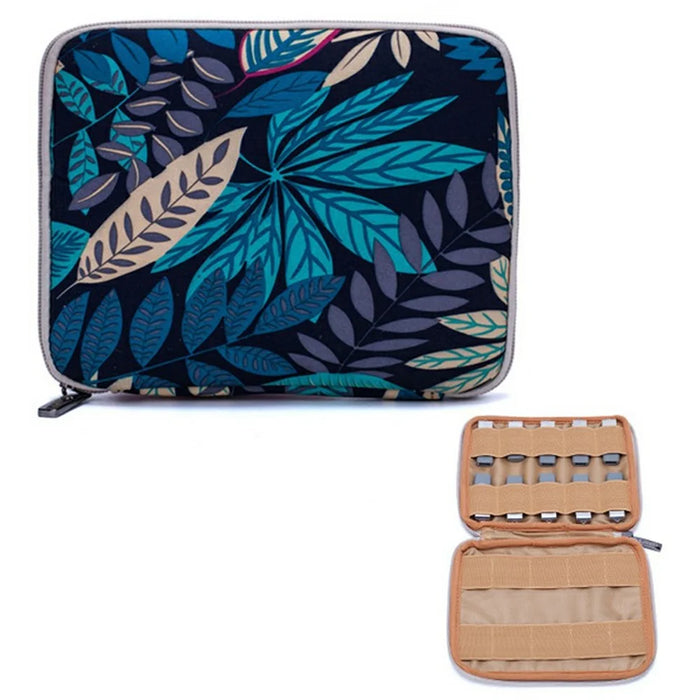 20 x 16cm USB Flash Drive Storage Pouch 20-Grid U-Disk Zipper Bag - Colorful Leaves / Blue Bottom - 1