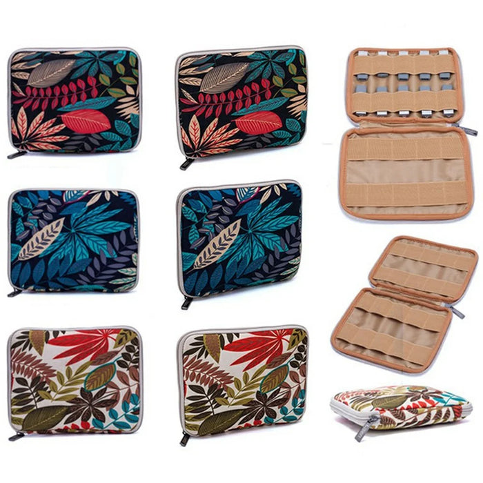 20 x 16cm USB Flash Drive Storage Pouch 20-Grid U-Disk Zipper Bag - Colorful Leaves / Blue Bottom - 3