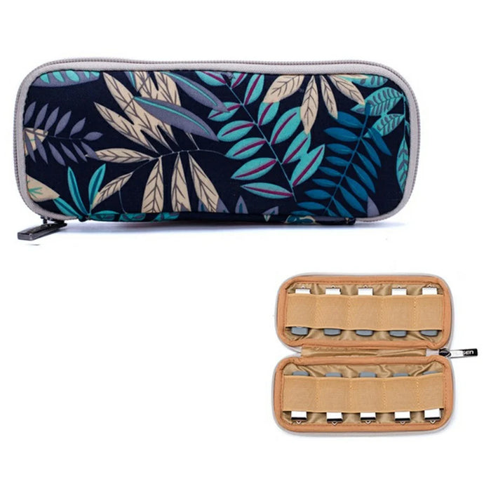 20 x 9cm USB Flash Drive Storage Pouch 10-Grid U-Disk Zipper Bag - Colorful Leaves / Blue Bottom - 1
