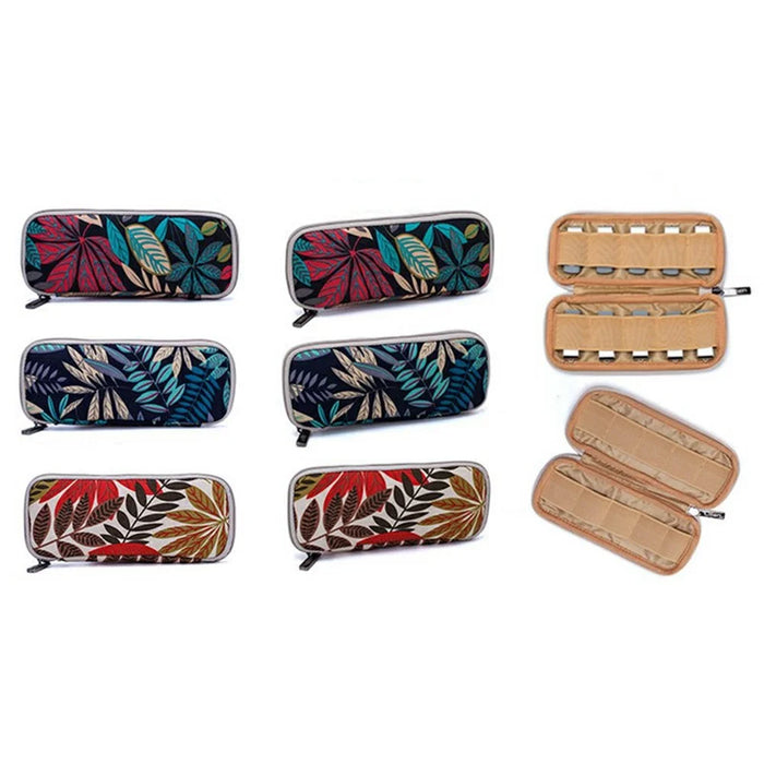 20 x 9cm USB Flash Drive Storage Pouch 10-Grid U-Disk Zipper Bag - Colorful Leaves / Blue Bottom - 3
