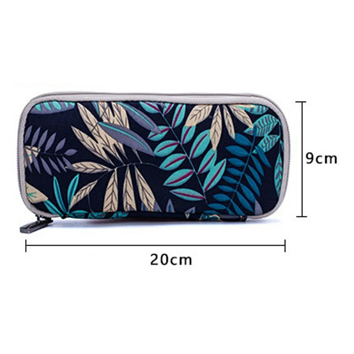 20 x 9cm USB Flash Drive Storage Pouch 10-Grid U-Disk Zipper Bag - Colorful Leaves / Blue Bottom - 5