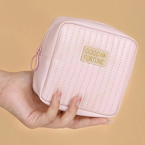 W6 Portable Sanitary Napkin Storage Bag PU Leather Waterproof Lipstick Cosmetics Storage Bag - Pink - 1