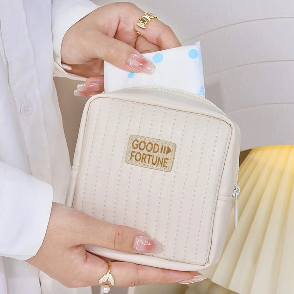 W6 Portable Sanitary Napkin Storage Bag PU Leather Waterproof Lipstick Cosmetics Storage Bag - Pink - 2