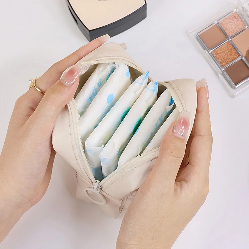 W6 Portable Sanitary Napkin Storage Bag PU Leather Waterproof Lipstick Cosmetics Storage Bag - Pink - 3