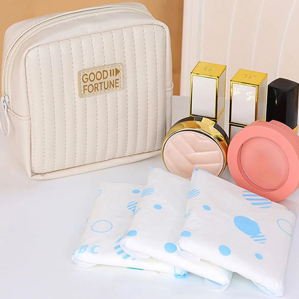 W6 Portable Sanitary Napkin Storage Bag PU Leather Waterproof Lipstick Cosmetics Storage Bag - Pink - 4