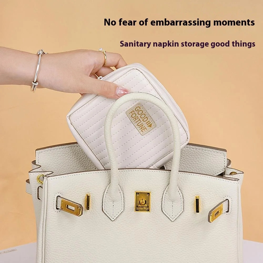 W6 Portable Sanitary Napkin Storage Bag PU Leather Waterproof Lipstick Cosmetics Storage Bag - Pink - 5
