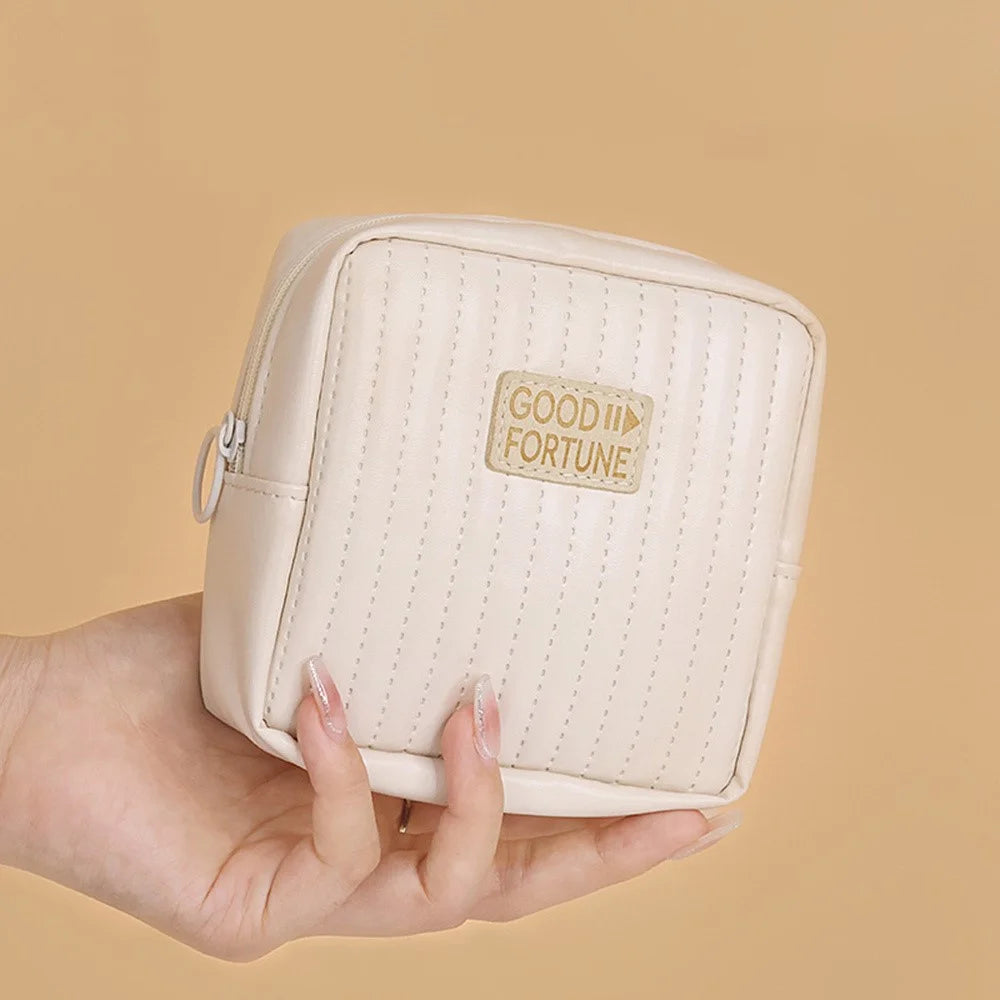 W6 Portable Sanitary Napkin Storage Bag PU Leather Waterproof Lipstick Cosmetics Storage Bag - Pink - 6