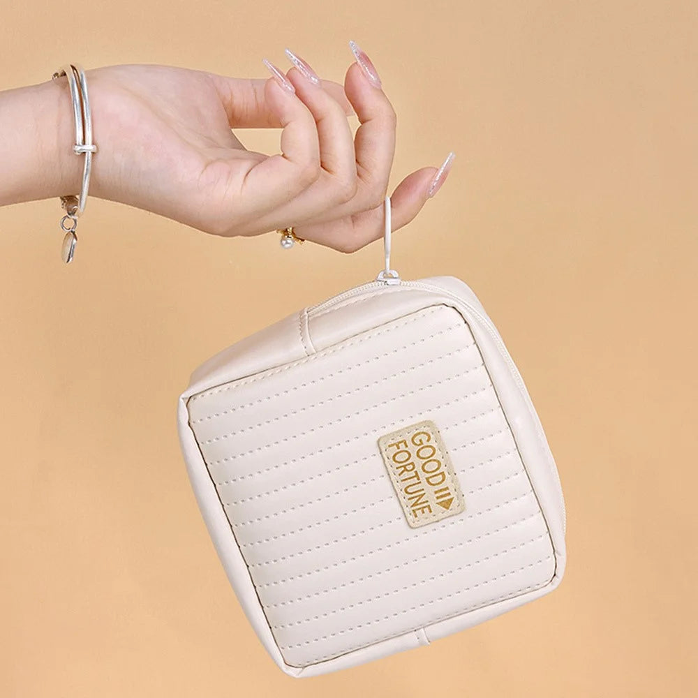 W6 Portable Sanitary Napkin Storage Bag PU Leather Waterproof Lipstick Cosmetics Storage Bag - Pink - 7