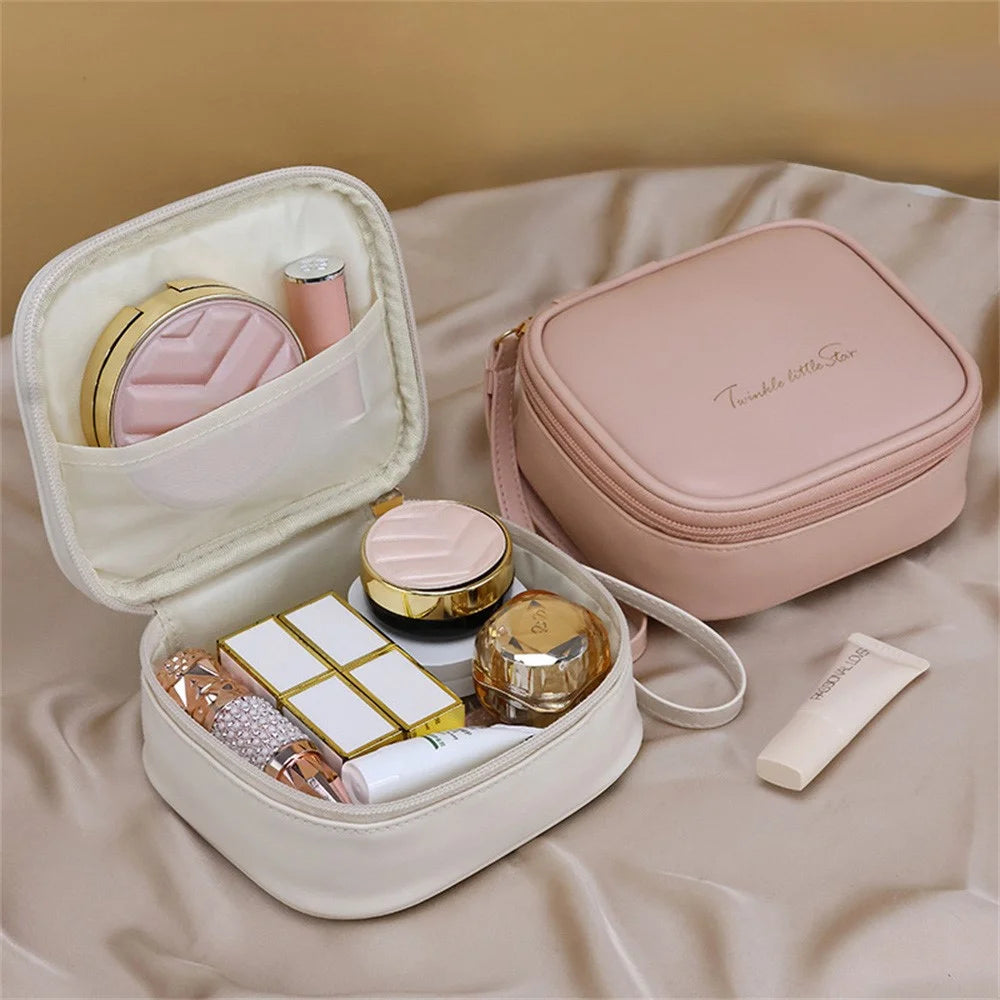 W7PU Portable Sanitary Napkin Storage Bag PU Leather Lipstick Cosmetics Zipper Storage Bag - White - 3