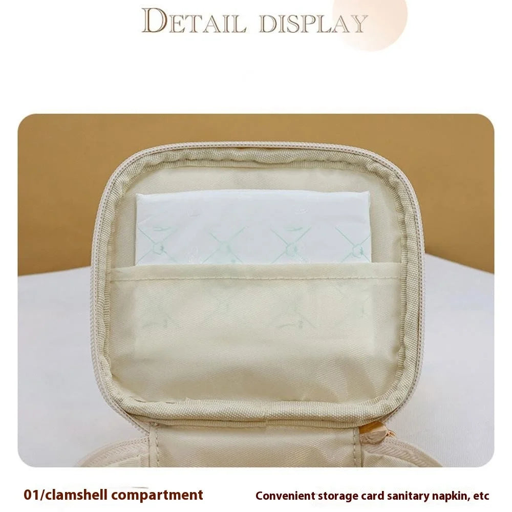 W7PU Portable Sanitary Napkin Storage Bag PU Leather Lipstick Cosmetics Zipper Storage Bag - White - 4