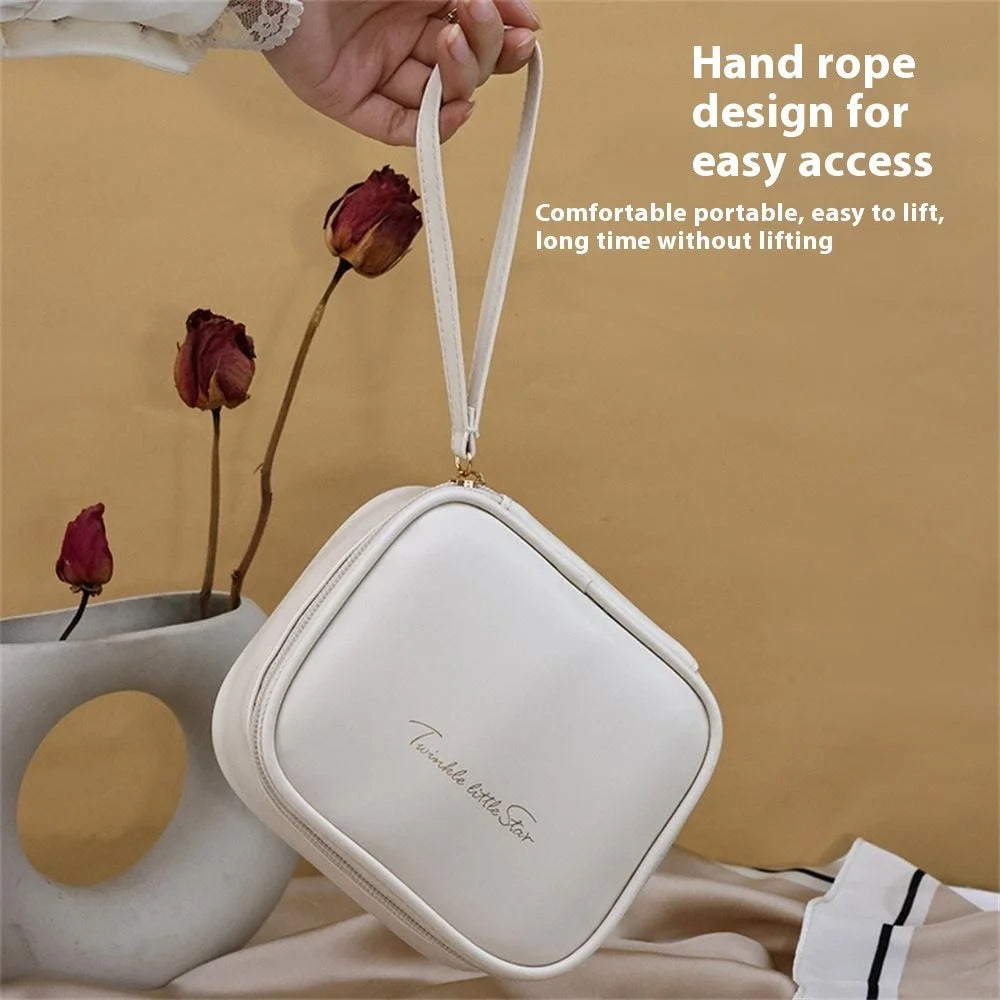 W7PU Portable Sanitary Napkin Storage Bag PU Leather Lipstick Cosmetics Zipper Storage Bag - White - 6