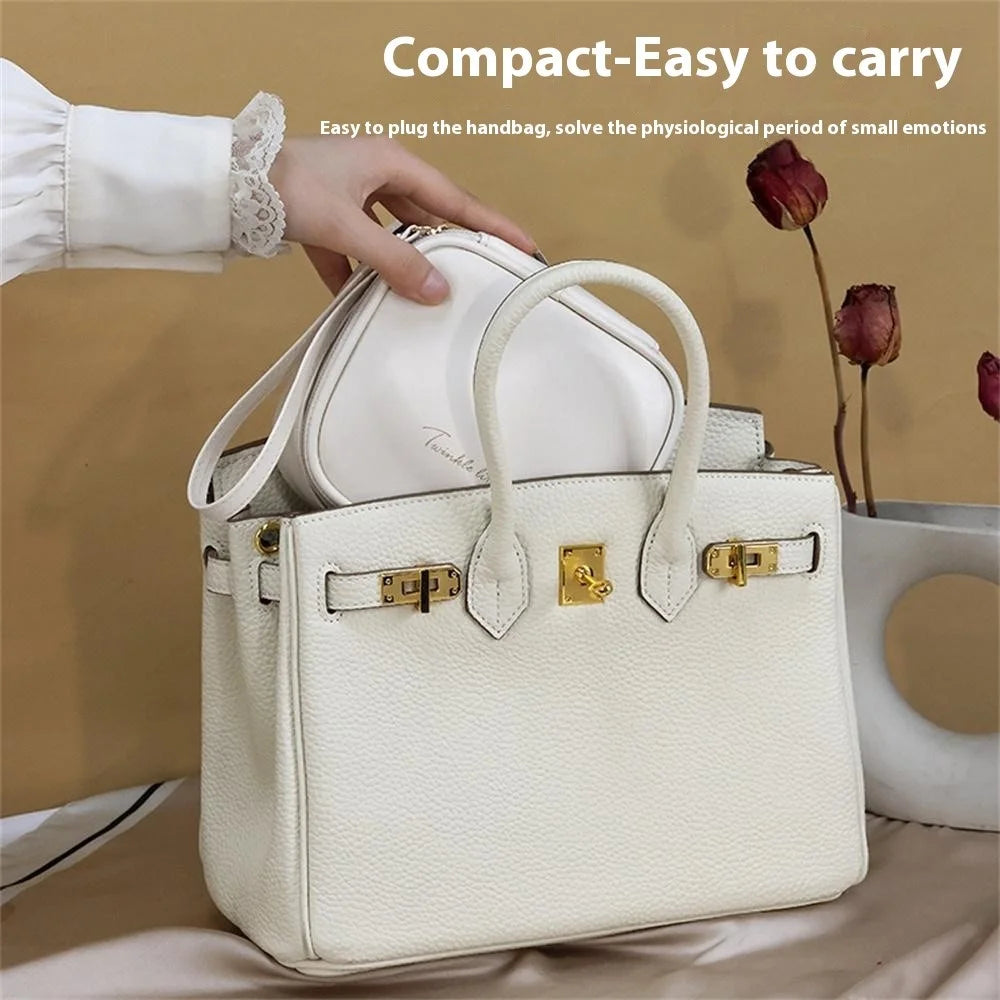 W7PU Portable Sanitary Napkin Storage Bag PU Leather Lipstick Cosmetics Zipper Storage Bag - White - 7