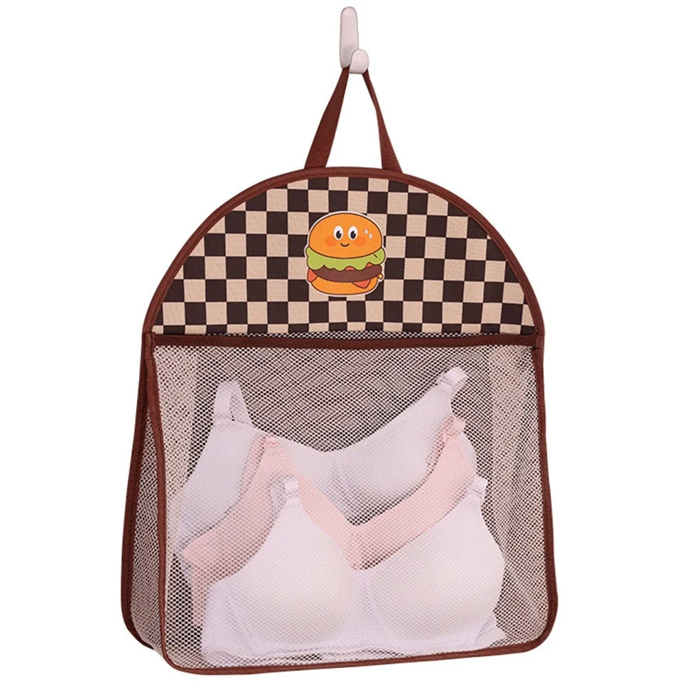 1002 Mesh Hanging Bag Cartoon Dormitory Home Wardrobe Wall Hanging Underwear Storage Bag - Hamburger - 1
