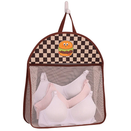 1002 Mesh Hanging Bag Cartoon Dormitory Home Wardrobe Wall Hanging Underwear Storage Bag - Hamburger - 1