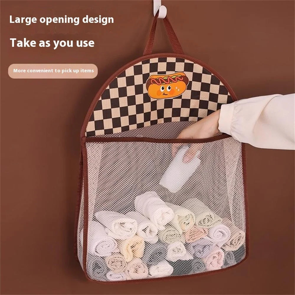 1002 Mesh Hanging Bag Cartoon Dormitory Home Wardrobe Wall Hanging Underwear Storage Bag - Hamburger - 2