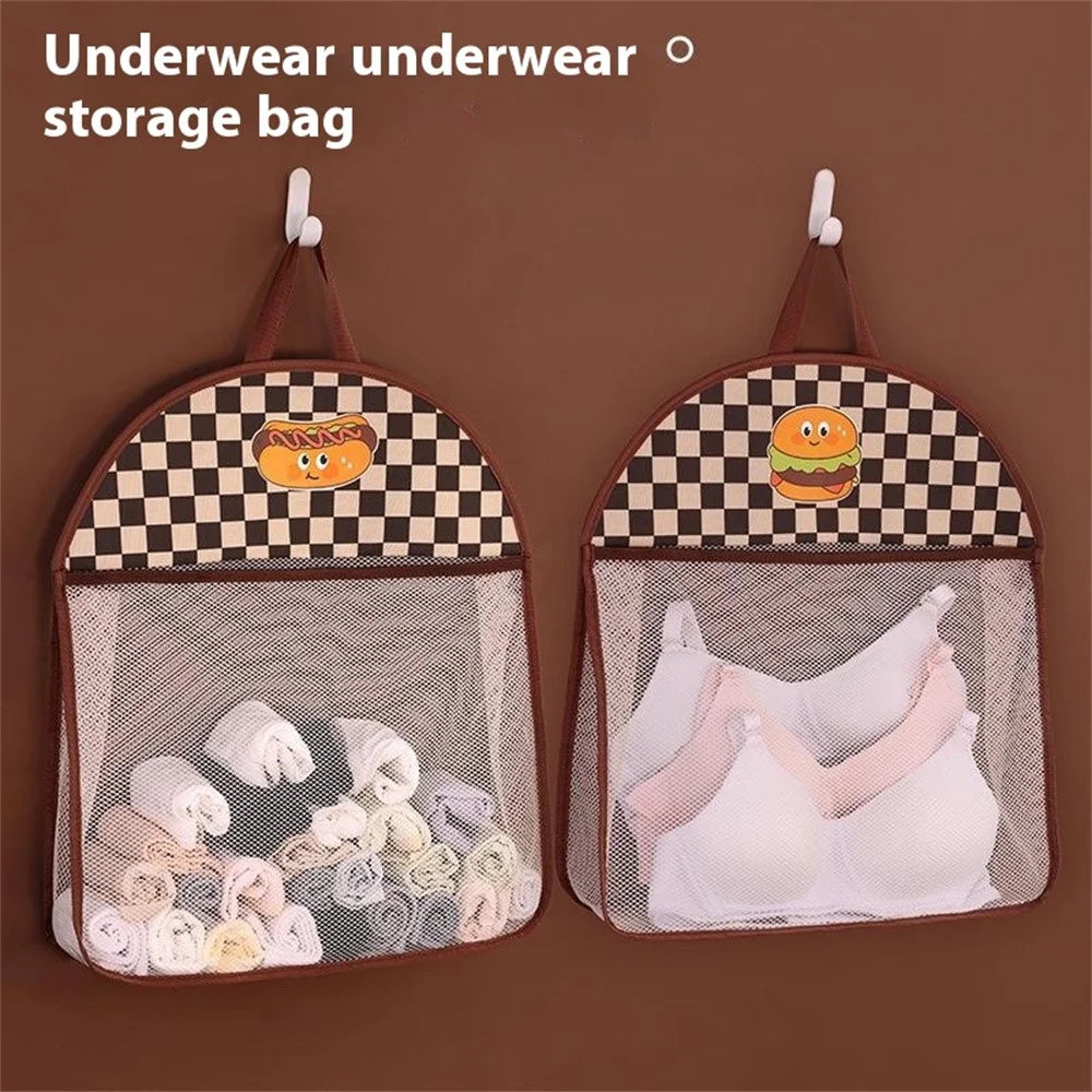1002 Mesh Hanging Bag Cartoon Dormitory Home Wardrobe Wall Hanging Underwear Storage Bag - Hamburger - 3
