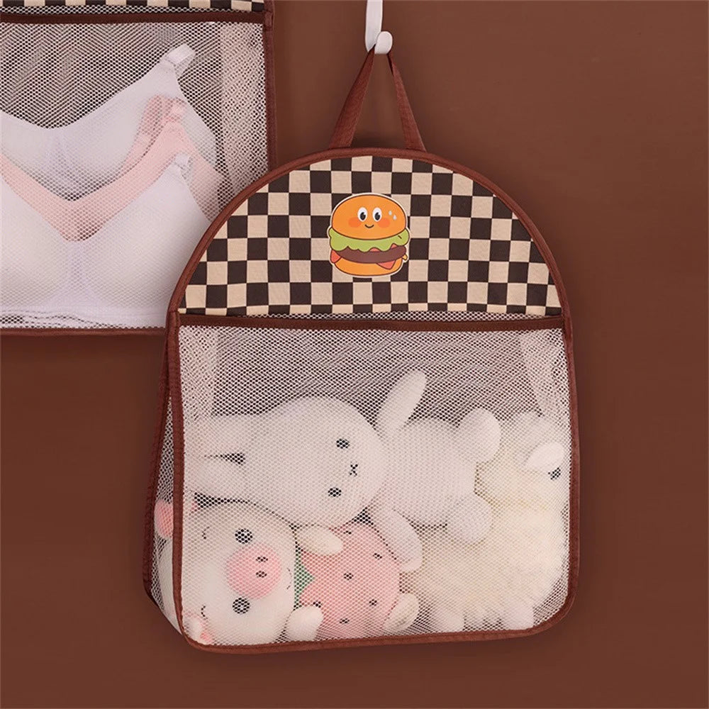 1002 Mesh Hanging Bag Cartoon Dormitory Home Wardrobe Wall Hanging Underwear Storage Bag - Hamburger - 7