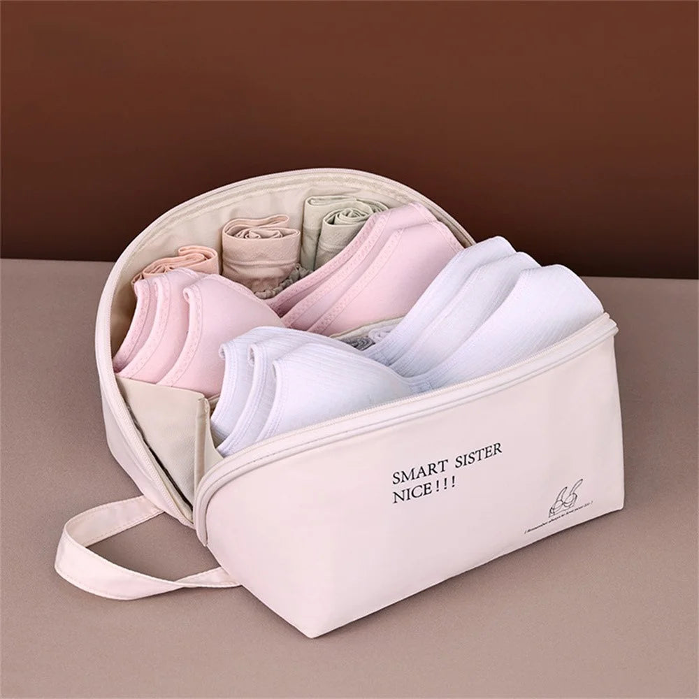 1004 Travel Portable Underwear Storage Bag Dormitory Home Underwear Socks Bra Storage Bag - Beige / With Letters - 2