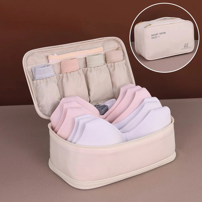 1006 Double-Layer Underwear Storage Bag Portable Bra Socks Underpants Organizing Storage Bag - Beige - 2