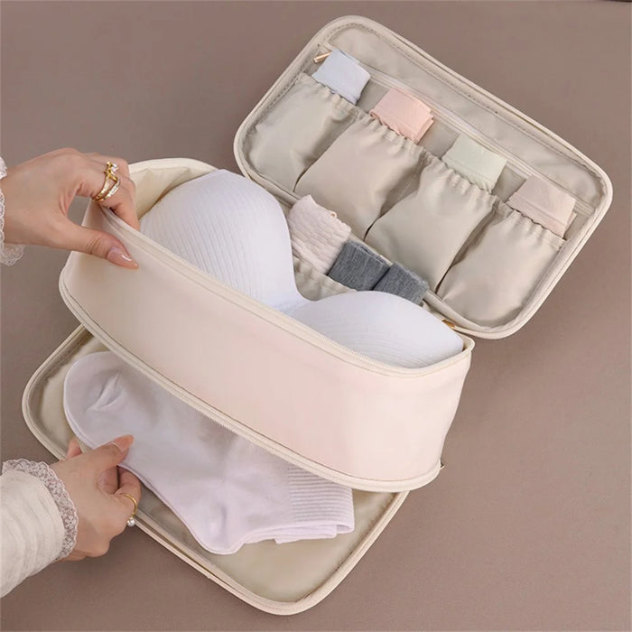 1006 Double-Layer Underwear Storage Bag Portable Bra Socks Underpants Organizing Storage Bag - Beige - 5
