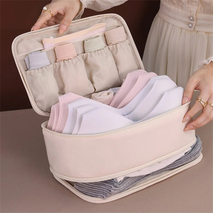 1006 Double-Layer Underwear Storage Bag Portable Bra Socks Underpants Organizing Storage Bag - Beige - 6