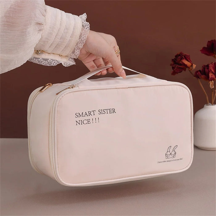 1006 Double-Layer Underwear Storage Bag Portable Bra Socks Underpants Organizing Storage Bag - Beige - 7